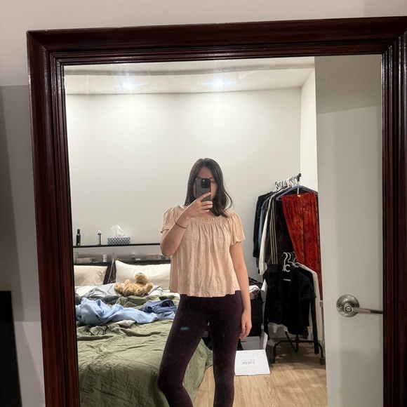 Wilfred Aritzia | women's medium Blush Off-Shoulder pink 100% linen top ruffles - Picture 7 of 7